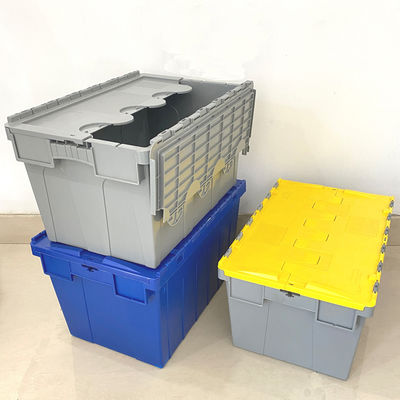 خرید Plastic Crate With Lid Heavy Duty Cheap Plastic Moving Boxes Storage Stackable Attached Lid Container تولید آنلاین