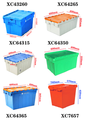 ظرف ذخیره سازی با پوشش متصل جعبه غیر قابل انعطاف 600 * 400 * 315mm Tote heavy duty با پوشش بند
